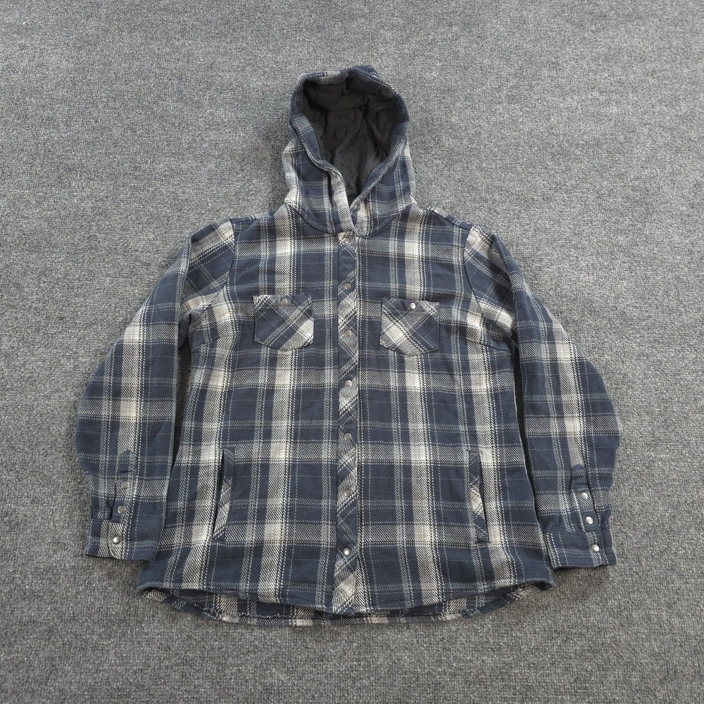 Kuhl Jacket Womens Large Blue Plaid Kleo Hoody Snap Front Hiking Outdoors 8427